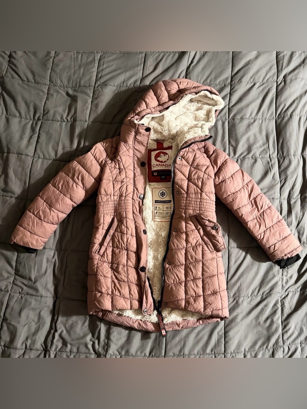 Canada Weather Gear Girls Sm 7-8 Winter Heavy Hooded Puff Coat Pink Plush Lined